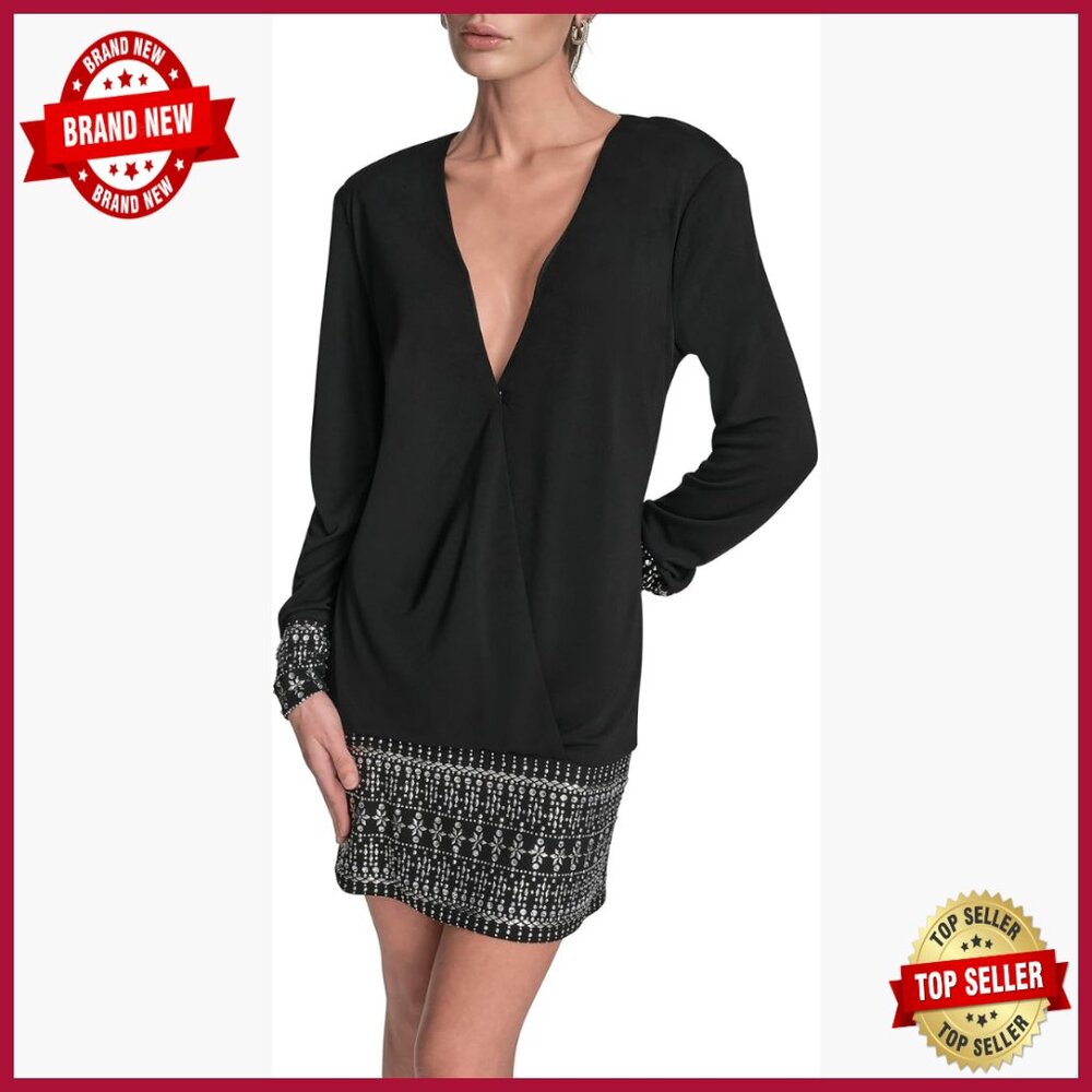 Long Sleeve Plunge V-Neck Bodycon Mini Dress Stretch Fabric